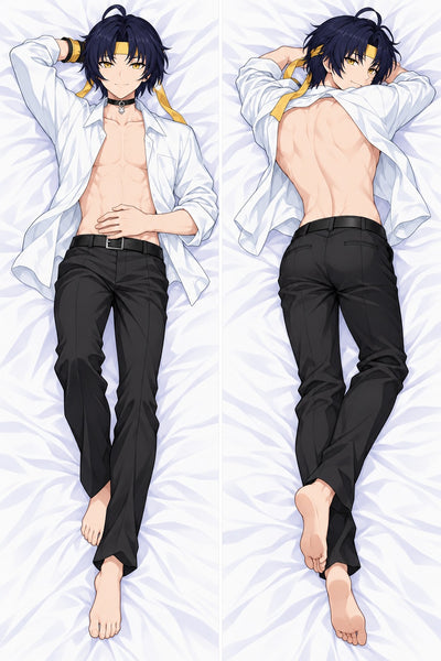 Almohada de Asaba Harumasa con camisa blanca abierta