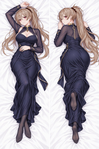 Almohada Jean Bart con vestido de noche azul marino
