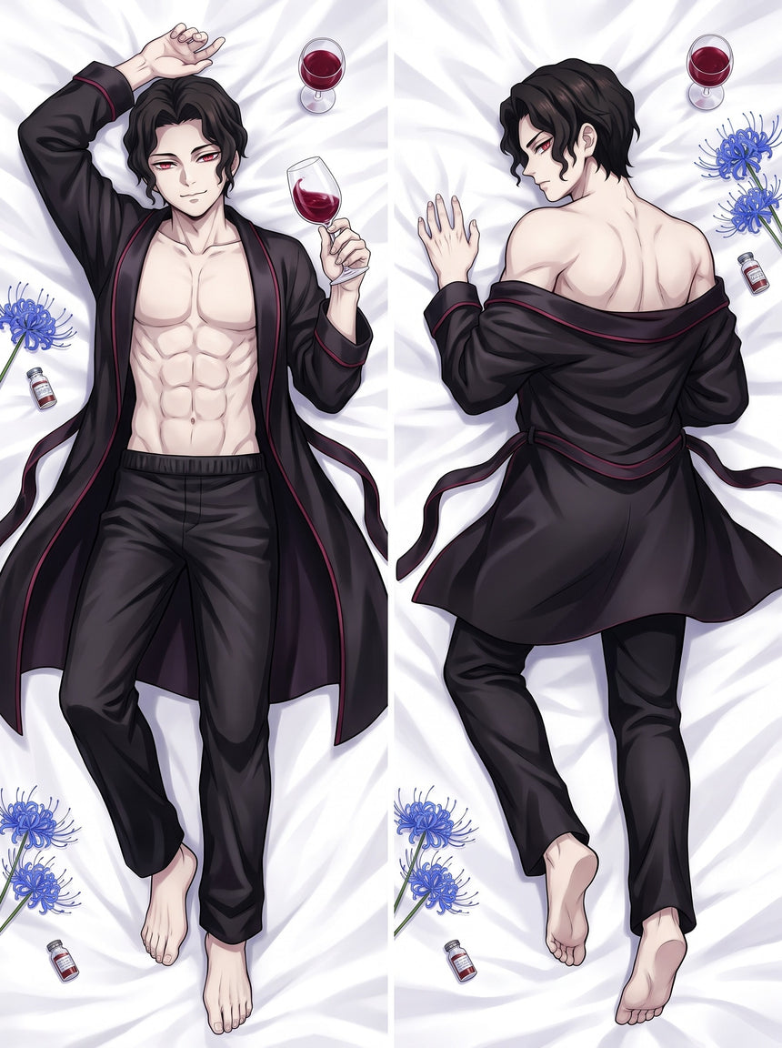 Muzan Black Satin Robe Evening Body Pillow